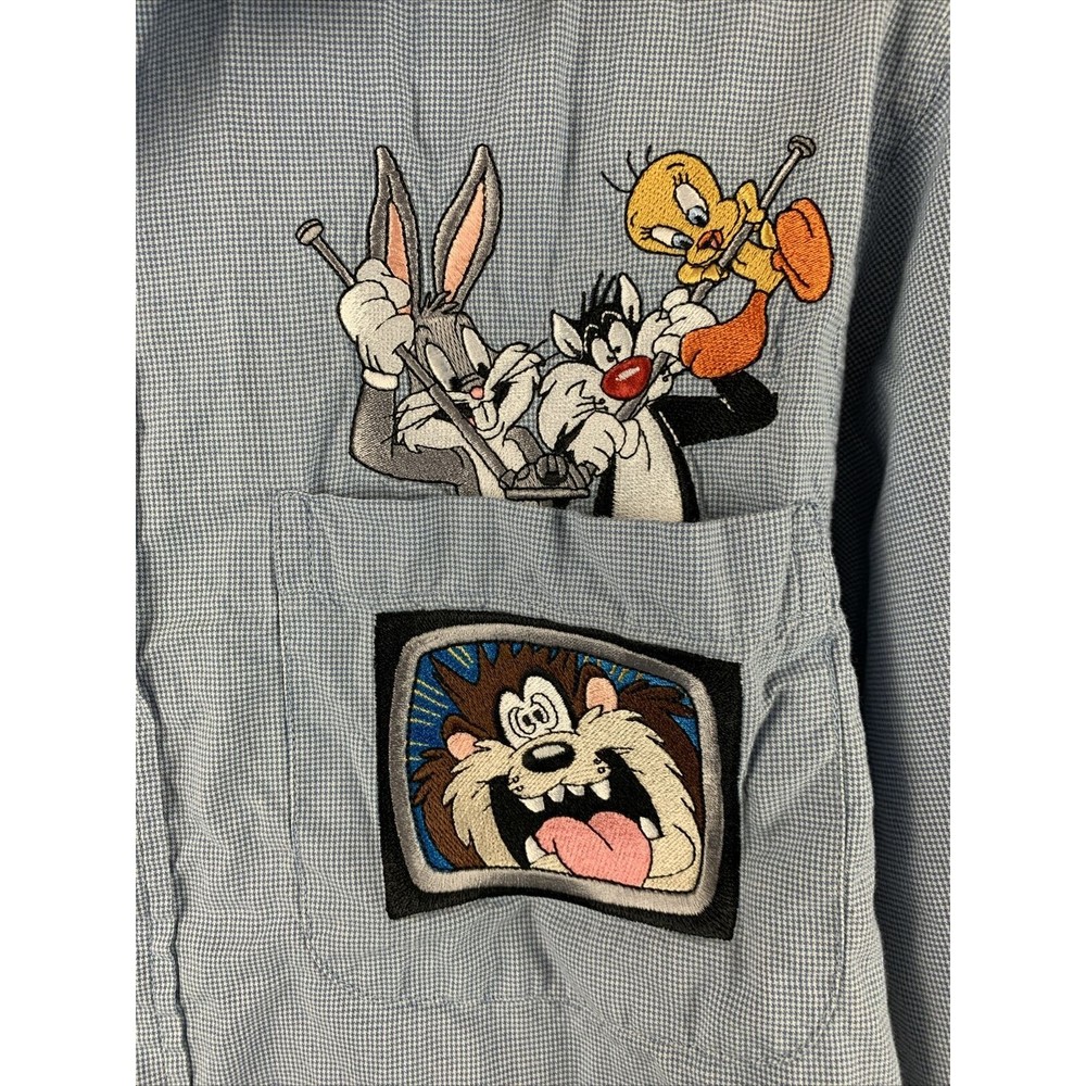 Vintage Warner Bros 1999 Looney Tunes Men’s XS Embroidered Blue Button Up Shirt - Picture 4 of 10